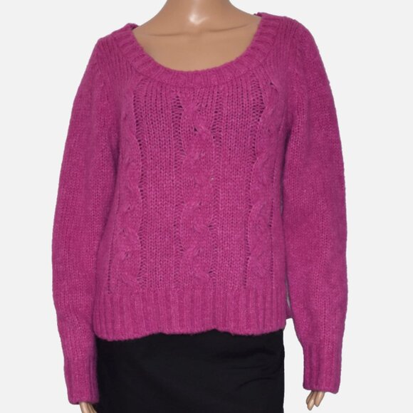 ROLLER RABBIT Cable Knit Alpaca Wool Scoop Neck Lightweight Pink Sweater Size M - Picture 1 of 6